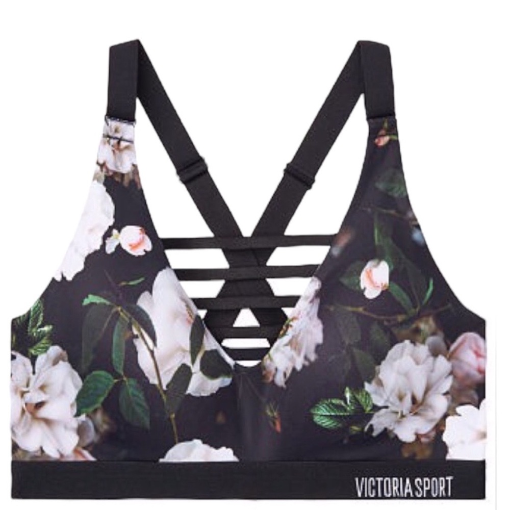 Victorias Secret Lightweight Sport Bra Floral Black 32B - Picture 4 of 10